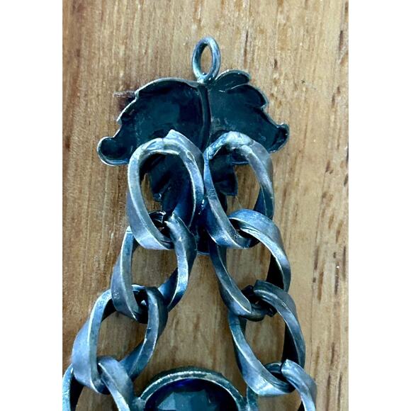 Vintage Joseff Hollywood Statement Bracelet Blue Crystals Antique Silvertone - Picture 7 of 12